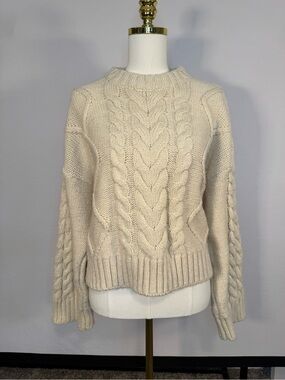Cream White Cable Knit Slightly Cropped Oversize Sweater L